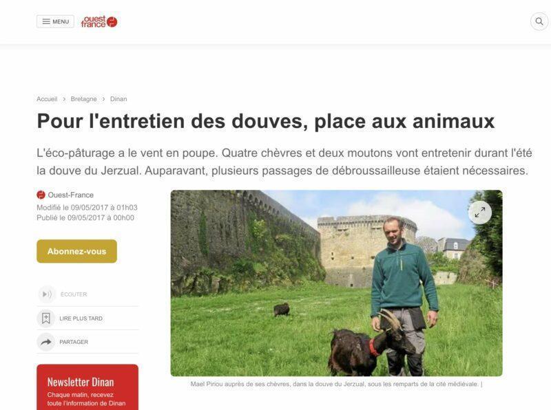 Article de presse Ouest-france pour l'entretien des douves à Dinan par Patur'Rance