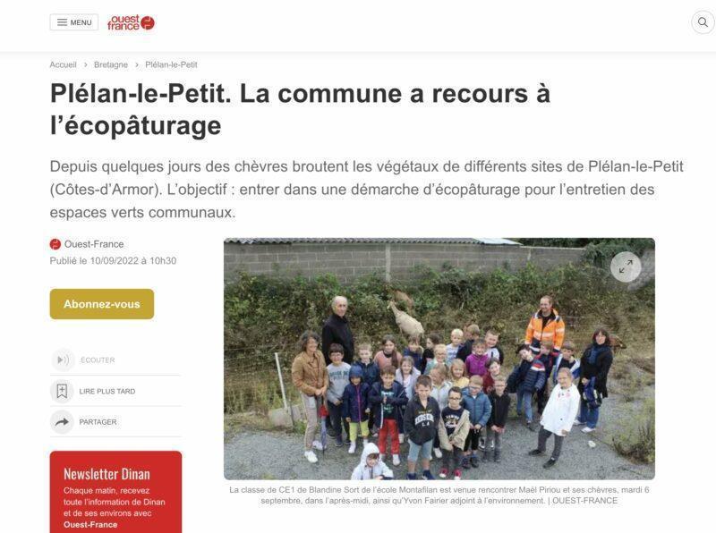 Article de presse de Patur'Rance à Plélan-Le-Petit